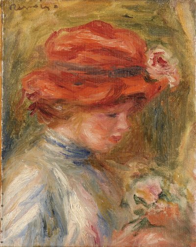 kırmızı şapkalı genç kadın by Pierre Auguste Renoir