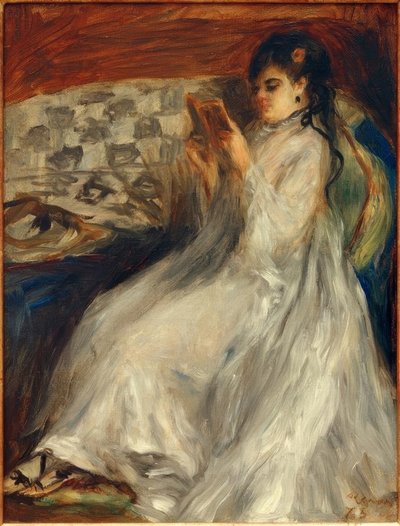 Beyaz genç okuma kadın by Pierre Auguste Renoir