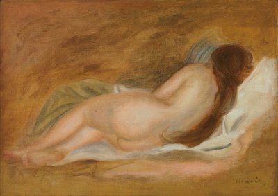 Çıplak Uyuyan, Arkadan Görünüm, Koyu Sarı Arka Plan; Okra Zemin Üzerine Arkadan Görülen Çıplak Kanepe, c.1885 by Pierre Auguste Renoir