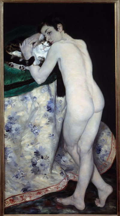 Genç çocuk kediye. Pierre Auguste Renoir