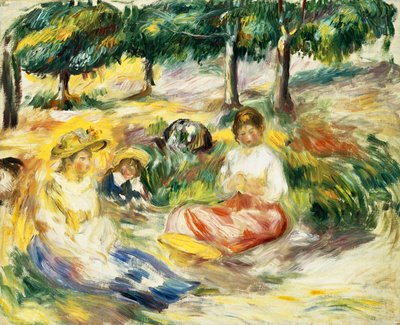 Çimenlerin Üzerinde Oturan Üç Kız; Çimenlerde Oturan Üç Genç Kız, 1896-1897 by Pierre Auguste Renoir