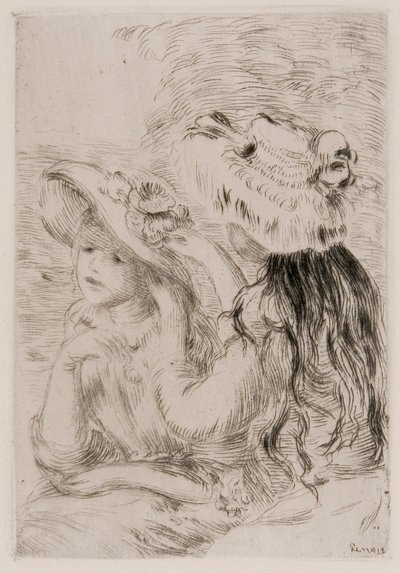 Şapkalarına çiçek iğneleyen iki genç kız, c1897. by Pierre Auguste Renoir