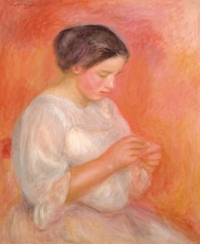 kadın dikiş by Pierre Auguste Renoir