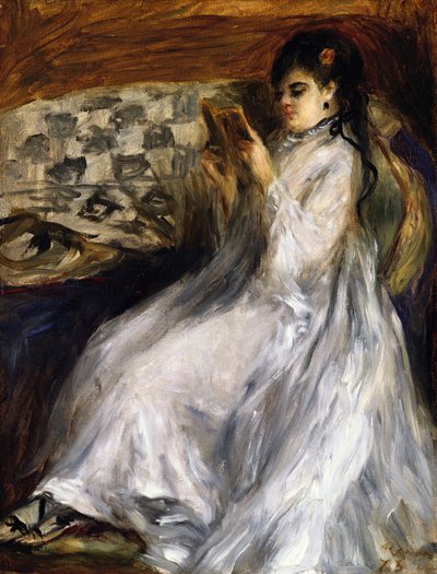 Beyaz okuma kadın by Pierre Auguste Renoir