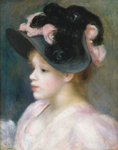 Pembe-Siyah Şapkalı Genç Kız, yak. 1891. by Pierre Auguste Renoir
