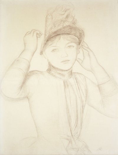 Şapkasını Düzenleyen Genç Kadın; Şapkasını Düzenleyen Genç Kız, 1885 dolayları by Pierre Auguste Renoir