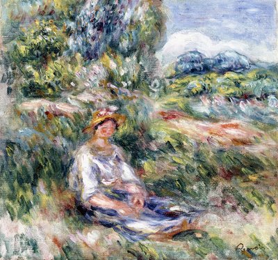 Çayırda Oturan Genç Kadın, by Pierre Auguste Renoir