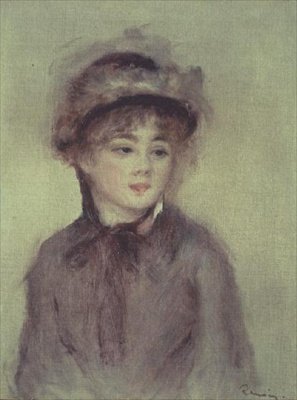 Şapkalı Genç Kadın (tuval üzerine yağlı boya) by Pierre Auguste Renoir