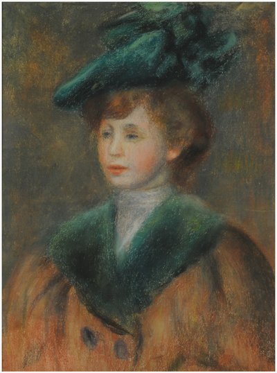 Yeşil Şapkalı Genç Kadın (kağıt üzerinde pastel) by Pierre Auguste Renoir