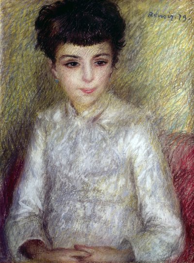Elleri çapraz oturan genç esmer kız by Pierre Auguste Renoir