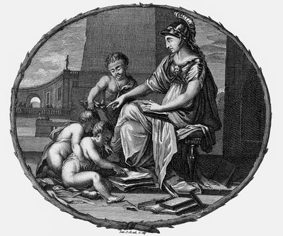Çocuklarla çevrili akıl ve yaratıcılığın kadın alegorisi,1695-1697 (gravür) by Pierre Bayle