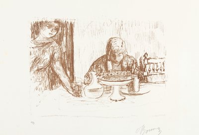 Erkek ve kadın yemekleri ve sürahi ile bir set masada La coupe ve le compotier by Pierre Bonnard (signed by artist)