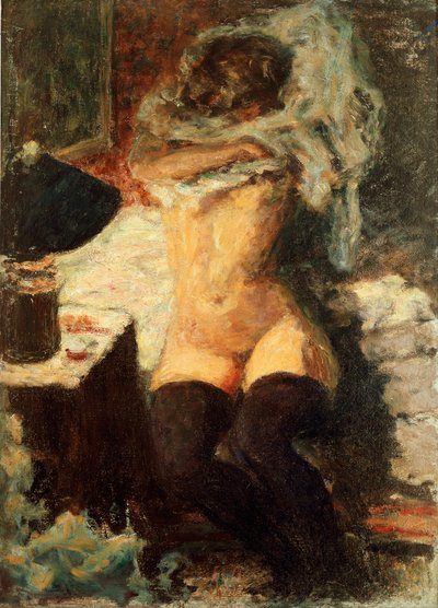 Siyah çorap Kadın soyunma. Pierre Bonnard (1867-1947) 1908 tarafından Dim hakkında resim. 58x43 cm İngiltere, koleksiyon Rosslyn Kontu by Pierre Bonnard