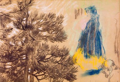 Studienblatt: Nadelbaum, Mädchen im Kapuzenmantel, Porträt eines Mannes by Pierre Bonnard