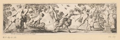 Merkür seyrederken Satyr, Bacchus heykeline ok atıyor by Pierre Brebiette