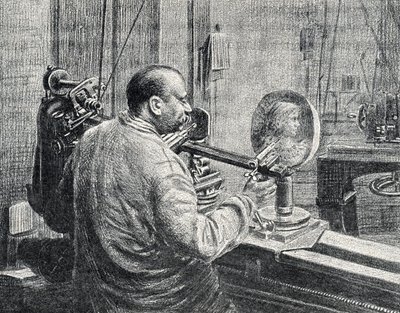 Bir tür pantograf freze makinesi kullanan bir madalya sahibi Pierre Calmette Özel Koleksiyonu "Excursion a travers les metiers" gravürü by Pierre Calmettes