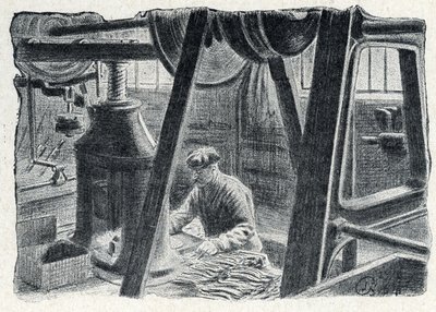 Pierre Calmette Özel Koleksiyonu “Excursion a travers les metiers”den değirmenle damgalanmış çatal bıçak takımı gravürü by Pierre Calmettes
