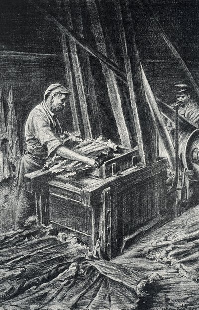 Peausserie, le corroyage: deri işçiliği, hayvan derilerinin daha dolgun bir şekilde yumuşatılması Pierre Calmette Koleksiyonundan Gravür ayrıcalıklı by Pierre Calmettes