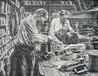 İpek Silindir şapka imalatı Pierre Calmette Özel Koleksiyonundan gravür by Pierre Calmettes