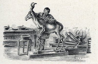 Tahnitçilik: Bir tahnitçi atölyesinde hartebeest doldurdu. Geziden Gravür a travers les metiers”, Pierre Calmette Koleksiyonu ayrıcalık by Pierre Calmettes