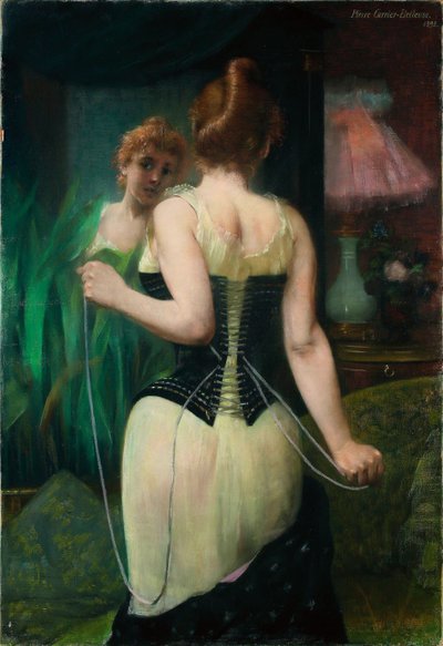 Korsesini Düzelten Genç Kadın, 1893 by Pierre Carriere Belleuse