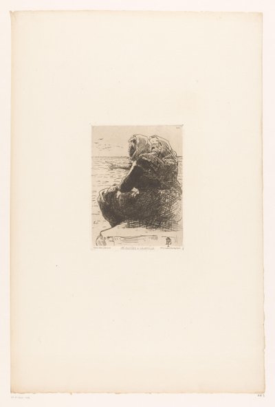 Sahilde dinlenen kadınlar Pecheuses ve Granville. (nesne üzerindeki başlık) by Pierre Celestin Billet