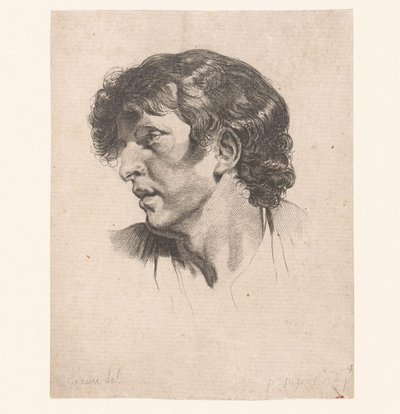 Genç bir adamın başı sola döndü Farklı figürlerin başları (dizi başlığı) ir. Cahier de Têtes de différens Caracteres (dizi adı) by Pierre Charles Ingouf