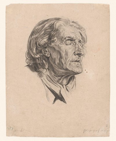 Gözleri kapalı yaşlı bir adamın başı, sağa döndü Farklı figürlerin başları (dizi başlığı) ir. Cahier de Têtes de différens Caracteres (dizi adı) by Pierre Charles Ingouf