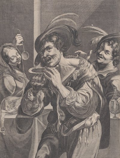İki kişi onu izlerken çorba içen adam, 1624-75. by Pierre Daret