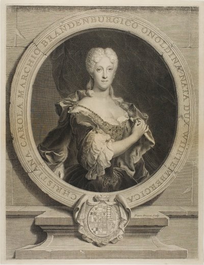 Brandenbourg-Onoltzbach Uçbeyi Christine-Caroline'nin portresi, Guillaume-Frédéric of Würtemburg'un karısı, 1694-1723 by Pierre Drevet