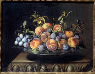 Teneke tabakta şeftali ve erik Boyama Pierre Dupuis (1610-1682) 17. yüzyıl Güneşi. 0,48x0,61 m by Pierre Dupuis