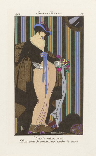 Bir Kadife Elbise için Tasarım, Kostümlerden Parisien, pub.1913 (pochoir Print) by Pierre E. Legrain