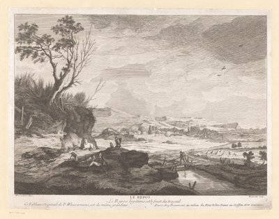 Dinlenme figürleri ile manzara Le repos (nesne üzerindeki başlık) by Pierre Francois Beaumont