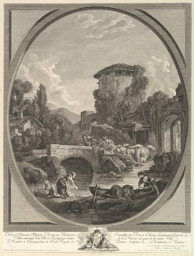 Köprü ve Dovecote ile manzara, 18. yüzyıl. by Pierre Francois Laurent