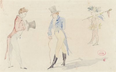 İki toplantı züppesi ve bir bale aşkı ile hafif eskiz sayfası by Pierre François Eugène Giraud