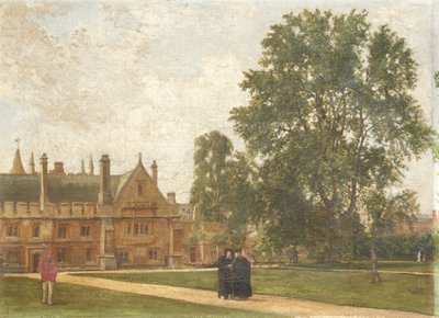 Magdalen Koleji Arazisinde, Magdalen Üyelerinin Portreleri ile: Muhterem T. H. T. Hopkins, Muhterem H. R. Bramley, Muhterem J. Rigaud ve Muhterem H. F. Garnsey, 1882 by Pierre François Joseph Tonneau