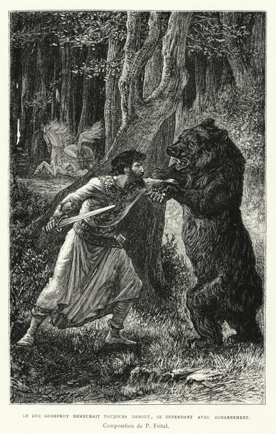Duke Godfrey Hala Ayakta Kaldı, Kendini Şiddetle Savundu (gravür) by Pierre Fritel
