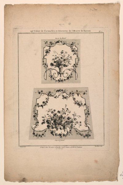 Goblen Sandalye Koltukları için Tasarımlar, "Cahier de Cartouches et Ornemens de l'Oeuvre de Ranson"dan Plaka 1 by Pierre Gabriel Berthault