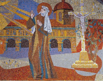 Bir duvar resminin yakın çekimi, Aziz Therese Bazilikası, Lisieux, Basse-Normandiya, Fransa by Pierre Gaudin