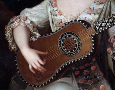 Gitar, Mademoiselle de Charolais (1695-1758) portresinin detayı, Pierre Gobert (1662-1744) tarafından resim. Fransa by Pierre Gobert