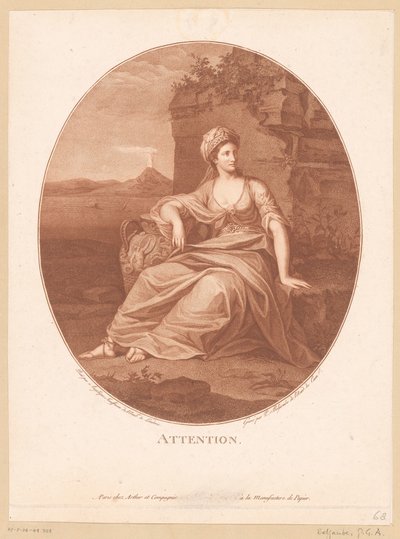Volkanik manzaradaki antik kadın figürü Dikkat. (nesne üzerindeki başlık) by Pierre Guillaume Alexandre Beljambe