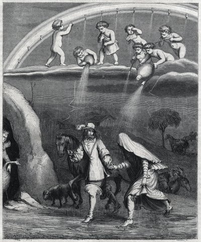 Enee ve Didon ormandaki yağmura şaşırır. Paul Scarron (1610-1660), “L