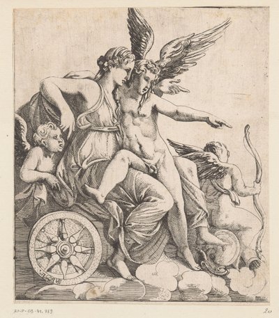 Putti ile çevrili bir arabada Venüs ve Amor by Pierre II Biard