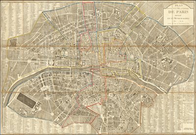 1802 haritası - Plan Routier de la Ville et Faubourg de Paris Divise en 12 Municipalities by Pierre Jean