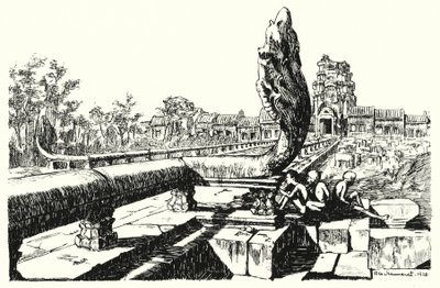 Angkor Vat parkında, Batı Gopuras (gravür) by Pierre Jeannerat de Beerski
