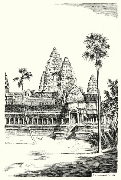Angkor Vat kuleleri (gravür) by Pierre Jeannerat de Beerski
