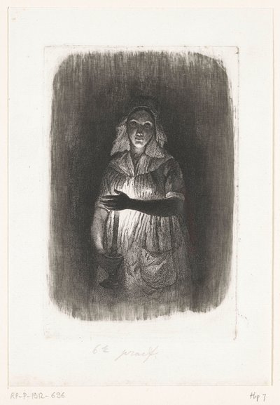 Yanan mum ile hizmetçi Beş gravür kanıtı (seri başlığı) by Pierre Louis Dubourcq