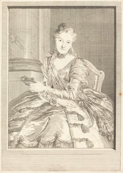Bayan de M ... bir balo elbisesi içinde by Pierre Louis de Surugue after Charles Antoine Coypel