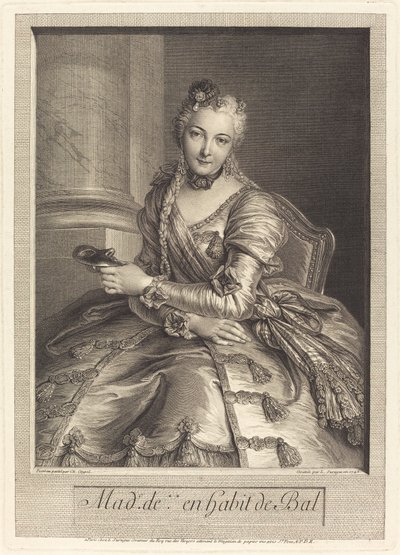 Bayan de M ... bir balo elbisesi içinde by Pierre Louis de Surugue after Charles Antoine Coypel