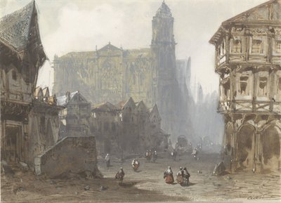 Rouen'deki Eski Pazar Meydanı by Pierre Luc Charles Ciceri
